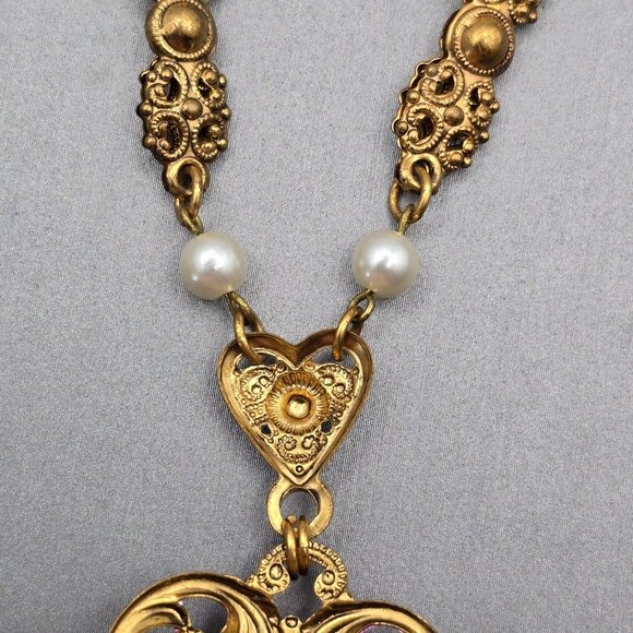 VTG West Germany Oval Filagree Floral Pendant Necklace 25" Gold Tone Pressed Met - Picture 7 of 13